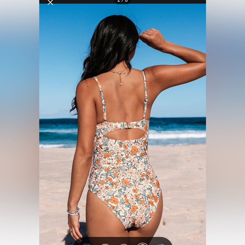 NWT Cupshe Yellow Ditsy Wrapped Cutout One Piece - Picture 2 of 8